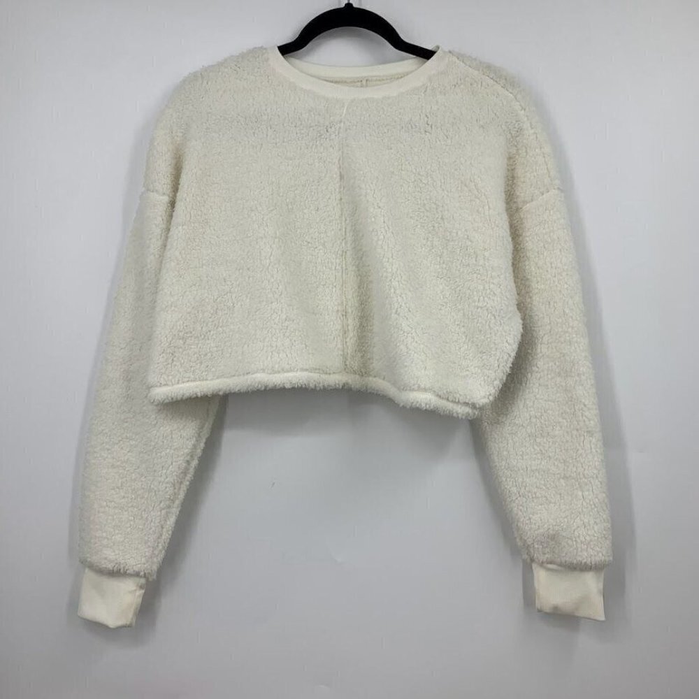 BP Women's Sherpa Pile Fleece Cropped Sweatshirt‎ in Ivory Size 3X NWT